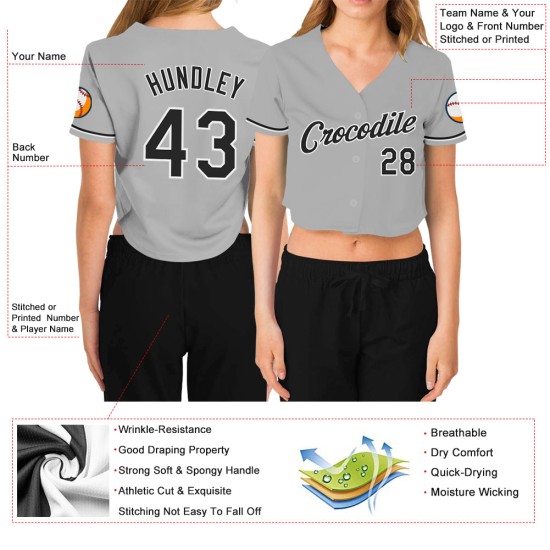 Custom Women’s Gray Black-White V-Neck Cropped rugby Jersey Custom Women’s Gray Black-White V-Neck Cropped rugby Jersey