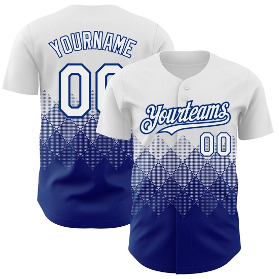 Custom White Royal 3D Pattern Design Gradient Square Shapes Authentic rugby Jersey Custom White Royal 3D Pattern Design Gradient Square Shapes Authentic rugby Jersey