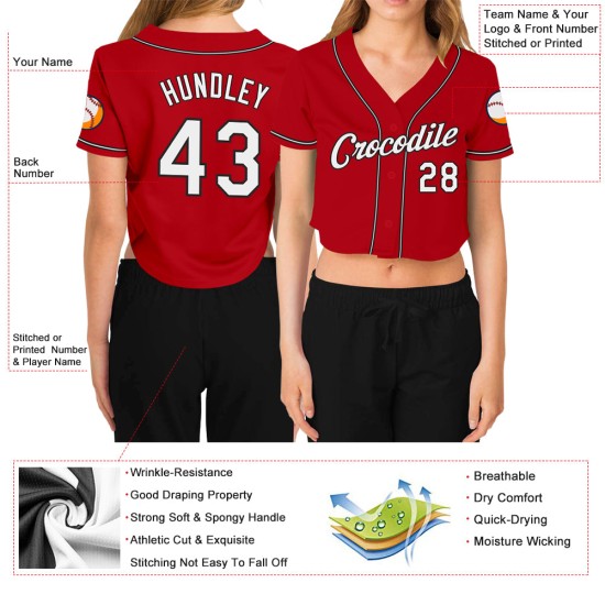 Custom Women’s Red White-Black V-Neck Cropped rugby Jersey Custom Women’s Red White-Black V-Neck Cropped rugby Jersey