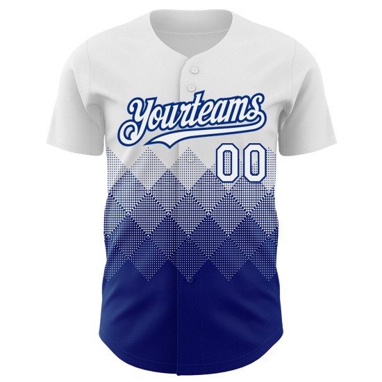 Custom White Royal 3D Pattern Design Gradient Square Shapes Authentic rugby Jersey Custom White Royal 3D Pattern Design Gradient Square Shapes Authentic rugby Jersey