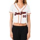 Custom Women’s White Navy-Orange V-Neck Cropped rugby Jersey Custom Women’s White Navy-Orange V-Neck Cropped rugby Jersey